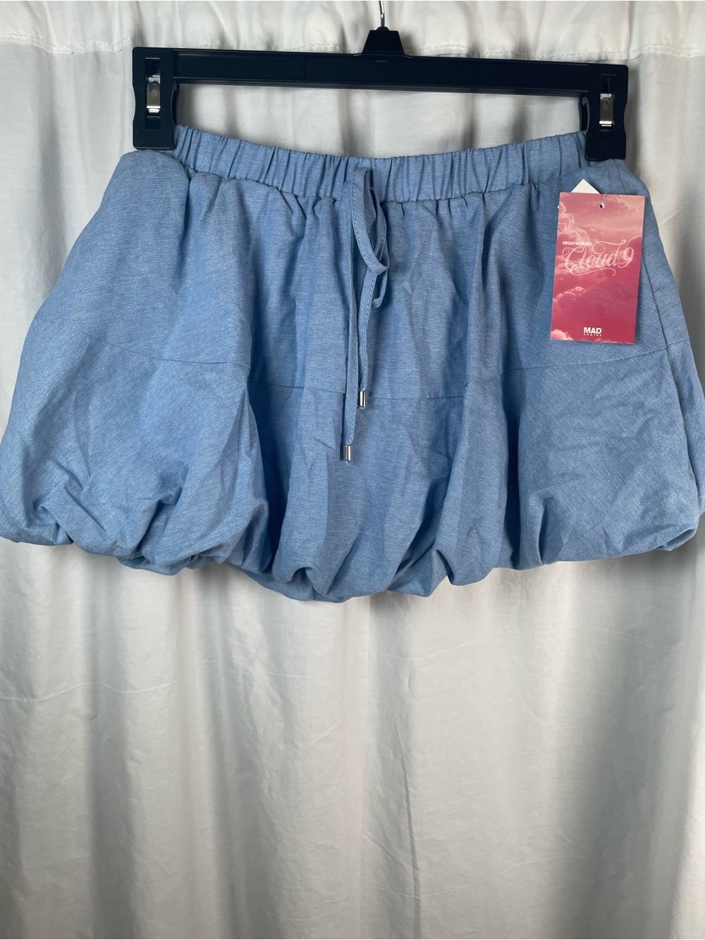 MAD Engine Cloud 9 Light Blue Bubble Chambray Y2K Inspired Mini Skirt NWT